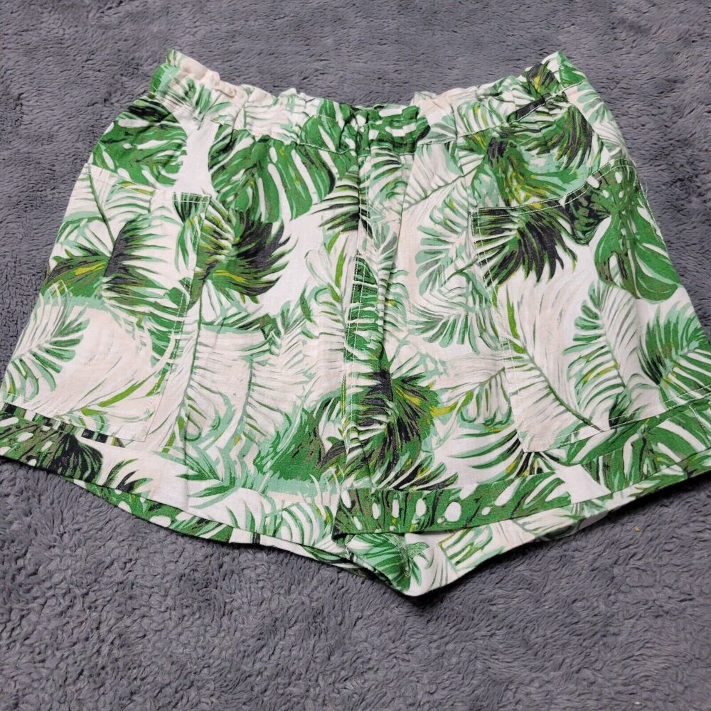 Tahari Shorts Womens Size Large Linen Beige Green Floral Comfort Stretch Pull On